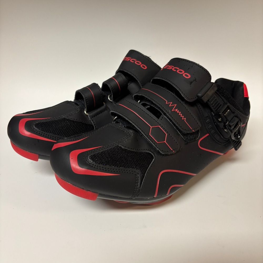Kescoo Mens Cycling Shoes Black Red 45/11 Look Delta Cleats Indoor Outdoor NWOT